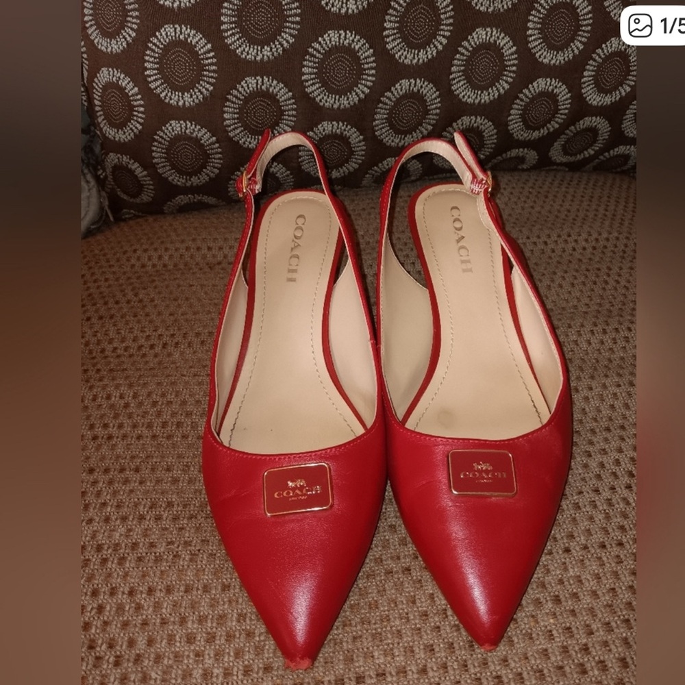 Coach Red Pointed Toe Slingback Heels